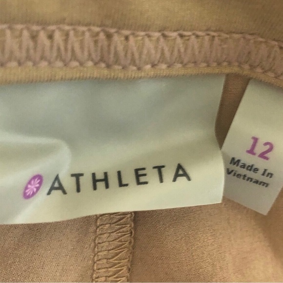 Athleta Wherever Skort Skirt Beige 12 Cinched Waist Pockets Stretch Knit Flare - Picture 4 of 8